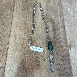 Lucky Brand Turquoise and Silver Tassel Statement Necklace 17”